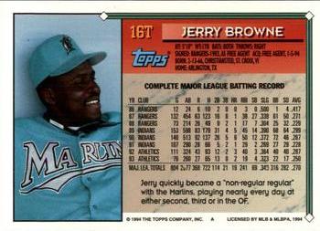1994 Topps Traded Jerry Browne  16T Florida Marlins