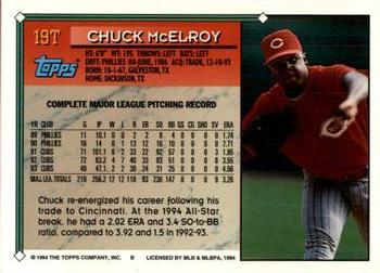 1994 Topps Traded Chuck McElroy  19T Cincinnati Reds