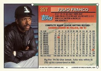1994 Topps Traded Julio Franco  25T Chicago White Sox