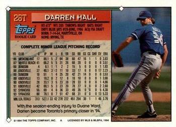 1994 Topps Traded Darren Hall RC  26T Toronto Blue Jays