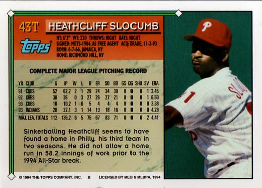 1994 Topps Traded Heathcliff Slocumb  43T Philadelphia Phillies