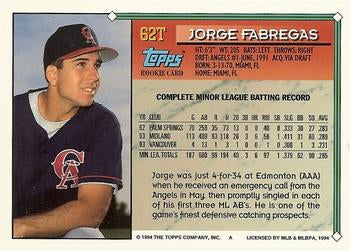 1994 Topps Traded Jorge Fabregas  62T California Angels