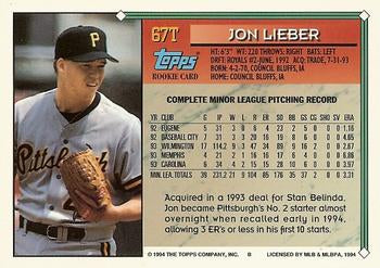 1994 Topps Traded Jon Lieber  67T Pittsburgh Pirates