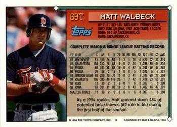 1994 Topps Traded Matt Walbeck  69T Minnesota Twins