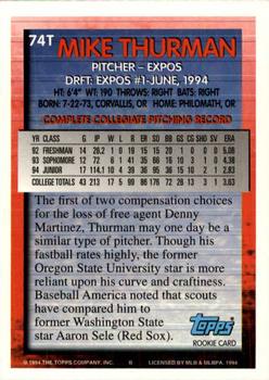 1994 Topps Traded Mike Thurman DPK, RC  74T Montreal Expos