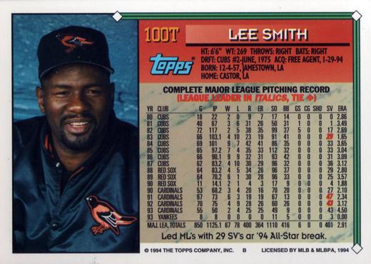 1994 Topps Traded Lee Smith  100T Baltimore Orioles