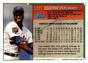 1994 Topps Traded Jose Vizcaino  120T New York Mets