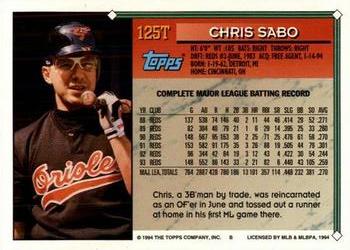 1994 Topps Traded Chris Sabo  125T Baltimore Orioles
