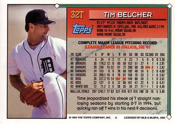 1994 Topps Traded Tim Belcher  32T Detroit Tigers