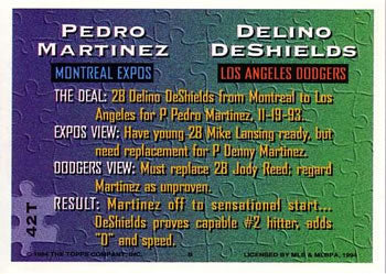 1994 Topps Traded Pedro Martinez / Delino Deshields AT  42T Montreal Expos / Los Angeles Dodgers