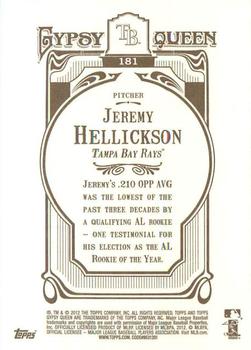2012 Topps Gypsy Queen Jeremy Hellickson  # 181 Tampa Bay Rays