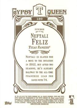 2012 Topps Gypsy Queen Neftali Feliz  # 189 Texas Rangers