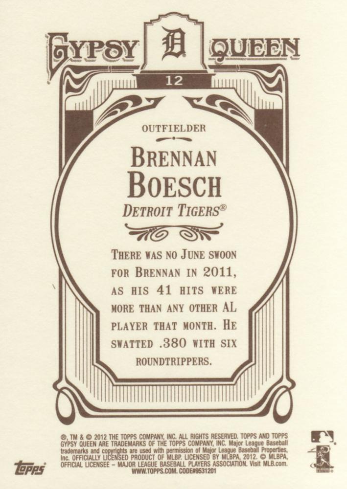 2012 Topps Gypsy Queen Brennan Boesch  # 12 Detroit Tigers