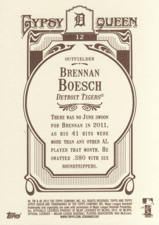 2012 Topps Gypsy Queen Brennan Boesch  # 12 Detroit Tigers