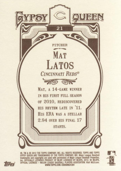 2012 Topps Gypsy Queen Mat Latos  # 21 Cincinnati Reds