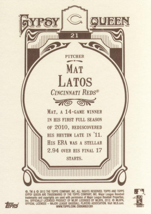 2012 Topps Gypsy Queen Mat Latos  # 21 Cincinnati Reds