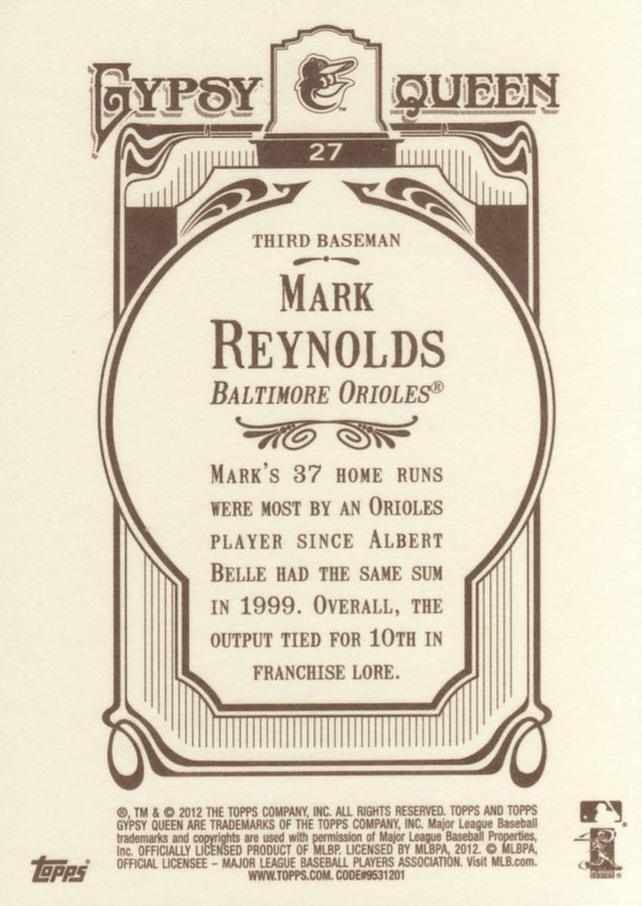 2012 Topps Gypsy Queen Mark Reynolds  # 27 Baltimore Orioles