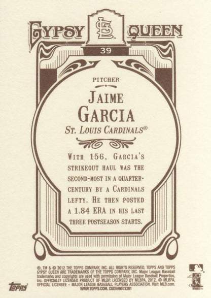 2012 Topps Gypsy Queen Jaime Garcia  # 39 St. Louis Cardinals