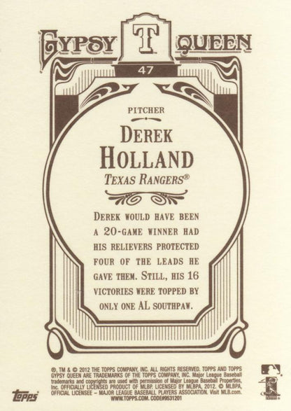 2012 Topps Gypsy Queen Derek Holland  # 47 Texas Rangers