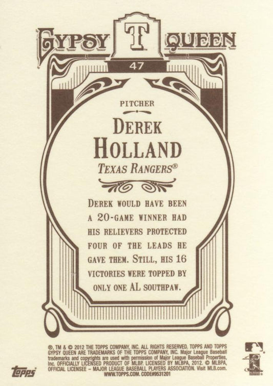 2012 Topps Gypsy Queen Derek Holland  # 47 Texas Rangers
