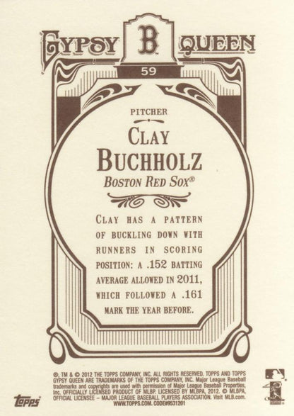 2012 Topps Gypsy Queen Clay Buchholz  # 59 Boston Red Sox