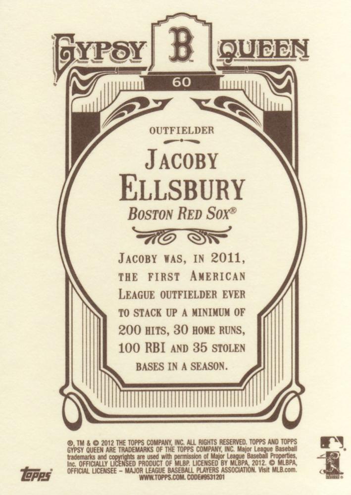 2012 Topps Gypsy Queen Jacoby Ellsbury  # 60a Boston Red Sox
