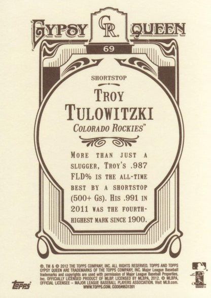 2012 Topps Gypsy Queen Troy Tulowitzki  # 69 Colorado Rockies