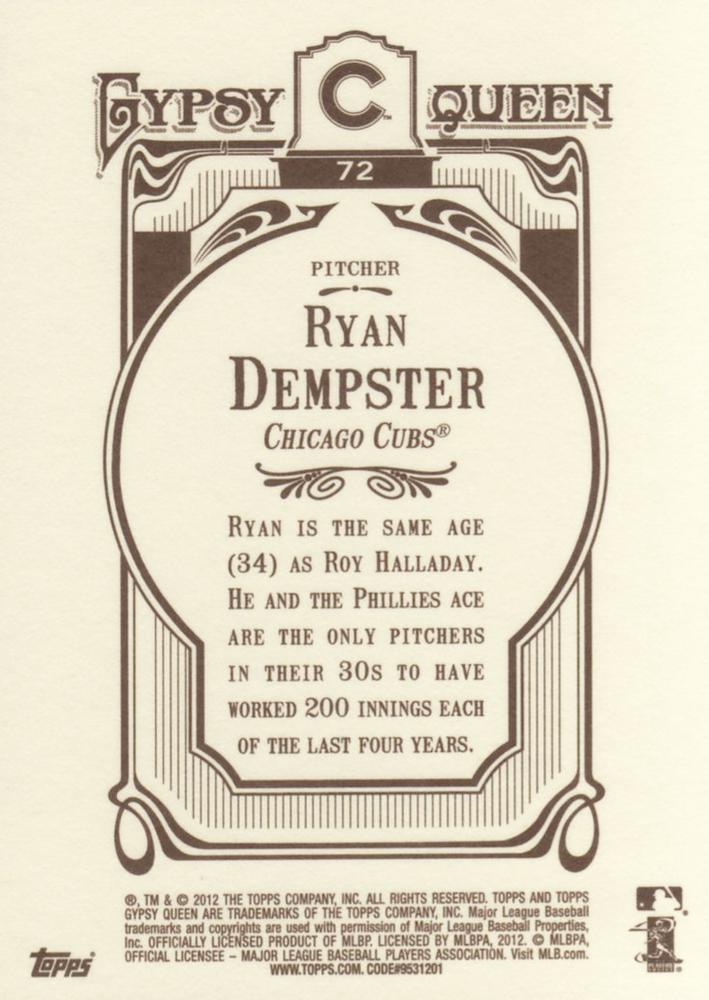 2012 Topps Gypsy Queen Ryan Dempster  # 72 Chicago Cubs