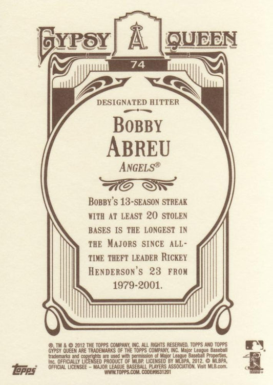 2012 Topps Gypsy Queen Bobby Abreu  # 74 Los Angeles Angels
