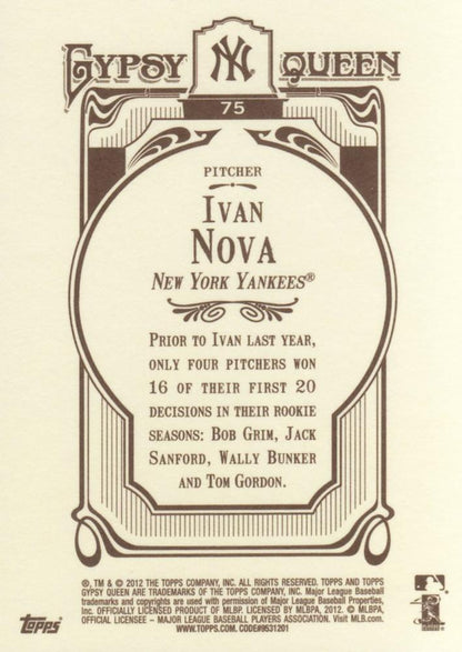2012 Topps Gypsy Queen Ivan Nova  # 75 New York Yankees