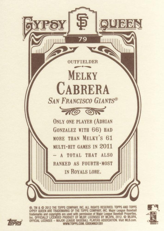 2012 Topps Gypsy Queen Melky Cabrera  # 79 San Francisco Giants