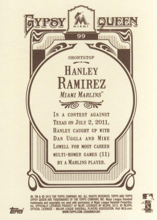 2012 Topps Gypsy Queen Hanley Ramirez  # 99 Miami Marlins
