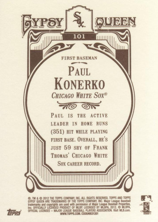 2012 Topps Gypsy Queen Paul Konerko  # 101 Chicago White Sox