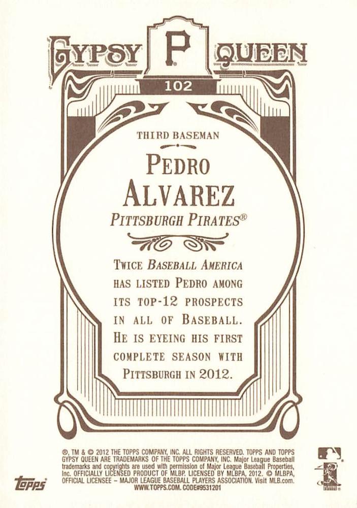 2012 Topps Gypsy Queen Pedro Alvarez  # 102 Pittsburgh Pirates