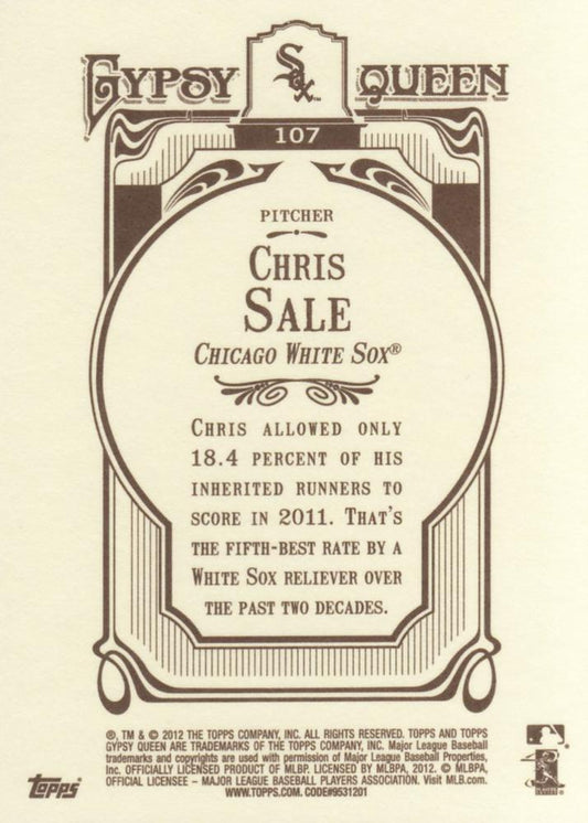 2012 Topps Gypsy Queen Chris Sale  # 107 Chicago White Sox