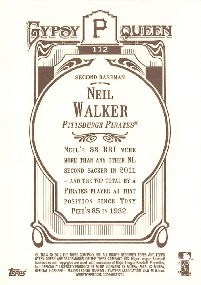 2012 Topps Gypsy Queen Neil Walker  # 112 Pittsburgh Pirates