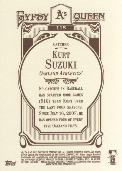 2012 Topps Gypsy Queen Kurt Suzuki  # 115 Oakland Athletics