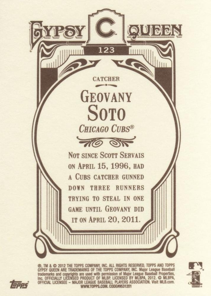 2012 Topps Gypsy Queen Geovany Soto  # 123 Chicago Cubs