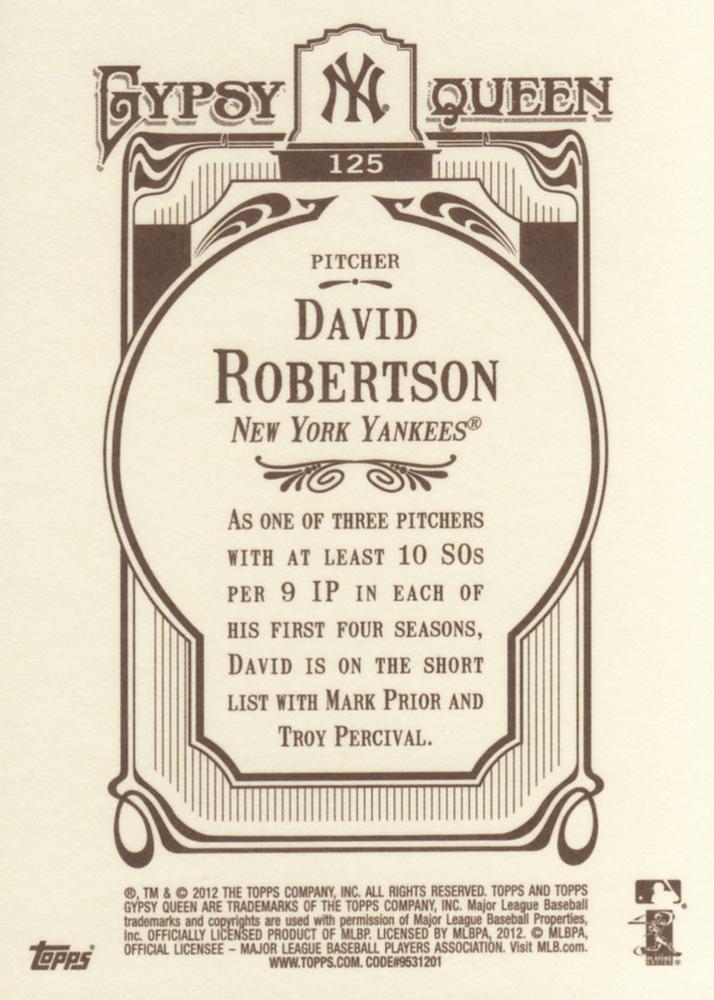 2012 Topps Gypsy Queen David Robertson  # 125 New York Yankees