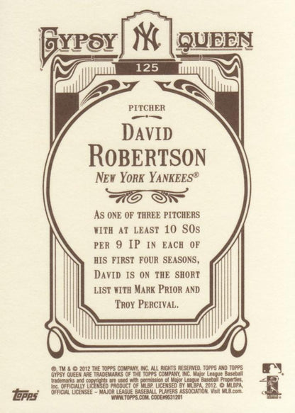 2012 Topps Gypsy Queen David Robertson  # 125 New York Yankees