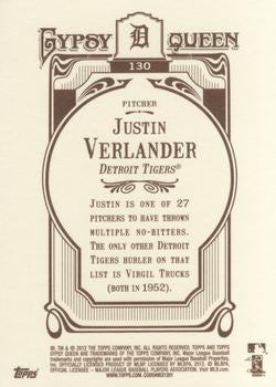 2012 Topps Gypsy Queen Justin Verlander  # 130 Detroit Tigers