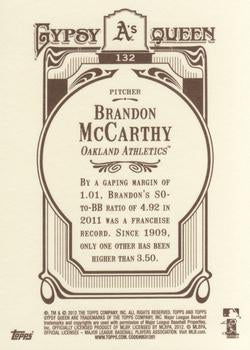 2012 Topps Gypsy Queen Brandon McCarthy  # 132 Oakland Athletics