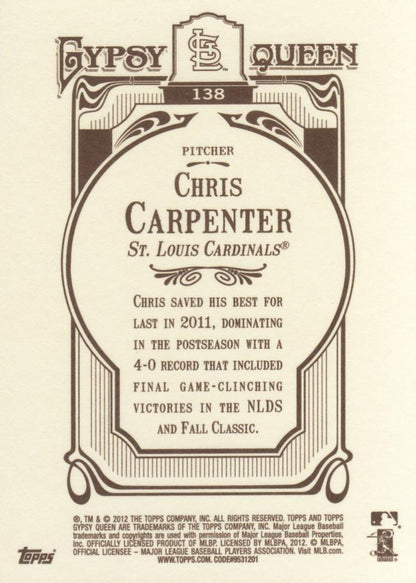 2012 Topps Gypsy Queen Chris Carpenter  # 138 St. Louis Cardinals