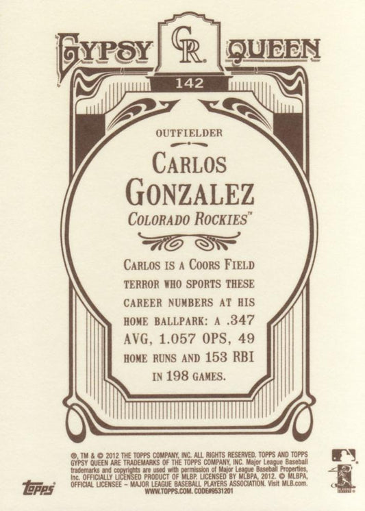 2012 Topps Gypsy Queen Carlos Gonzalez  # 142a Colorado Rockies