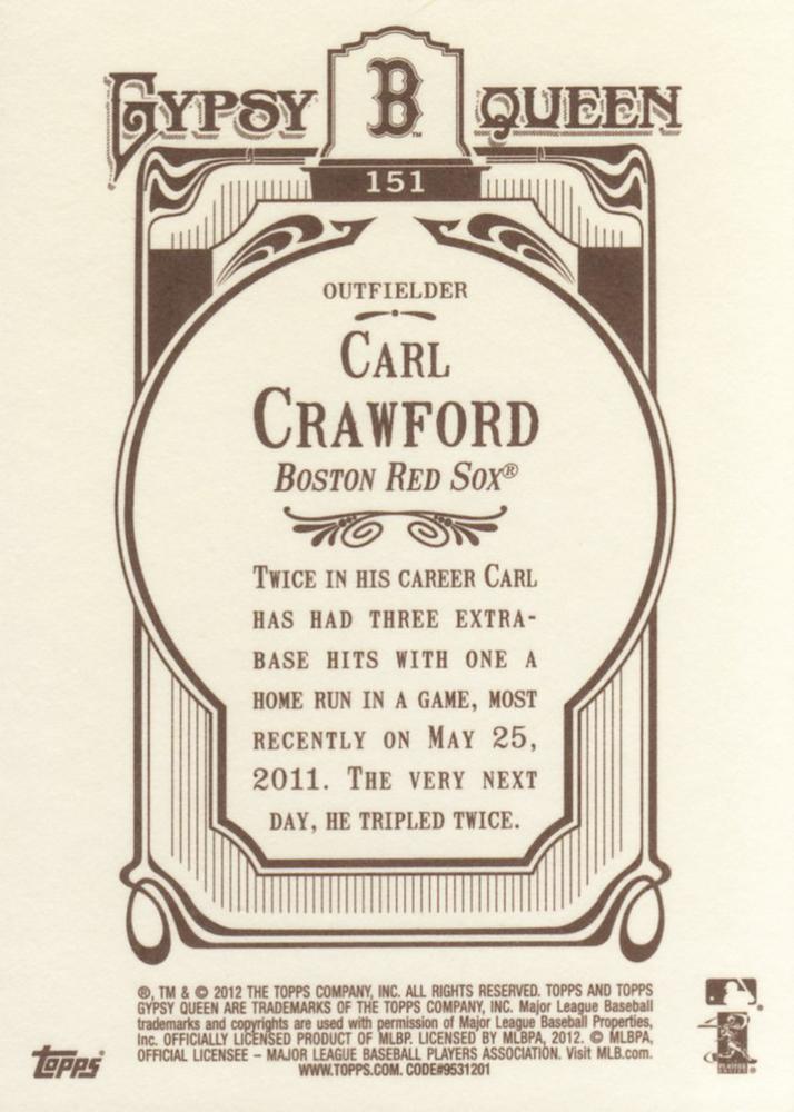 2012 Topps Gypsy Queen Carl Crawford  # 151 Boston Red Sox