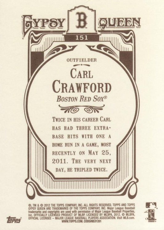 2012 Topps Gypsy Queen Carl Crawford  # 151 Boston Red Sox