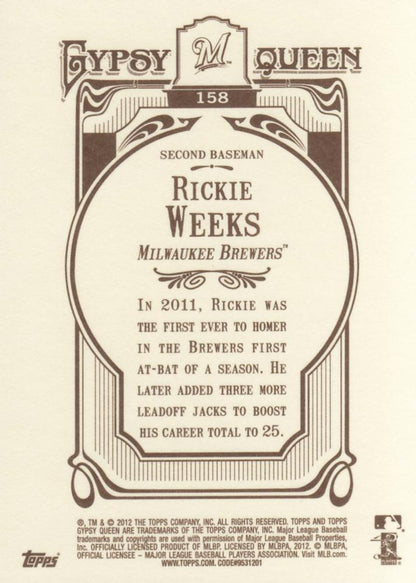 2012 Topps Gypsy Queen Rickie Weeks  # 158 Milwaukee Brewers