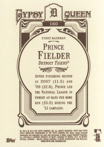 2012 Topps Gypsy Queen Prince Fielder  # 160 Detroit Tigers