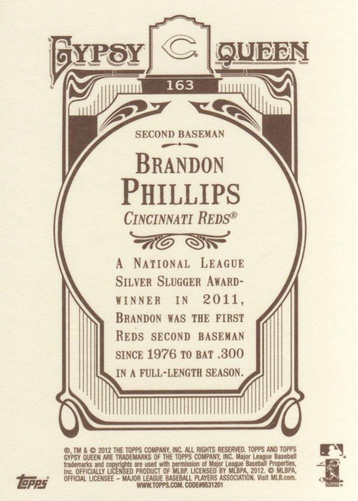 2012 Topps Gypsy Queen Brandon Phillips  # 163 Cincinnati Reds