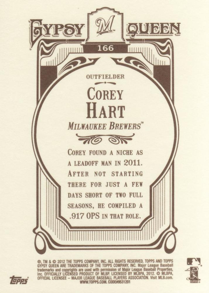 2012 Topps Gypsy Queen Corey Hart  # 166 Milwaukee Brewers